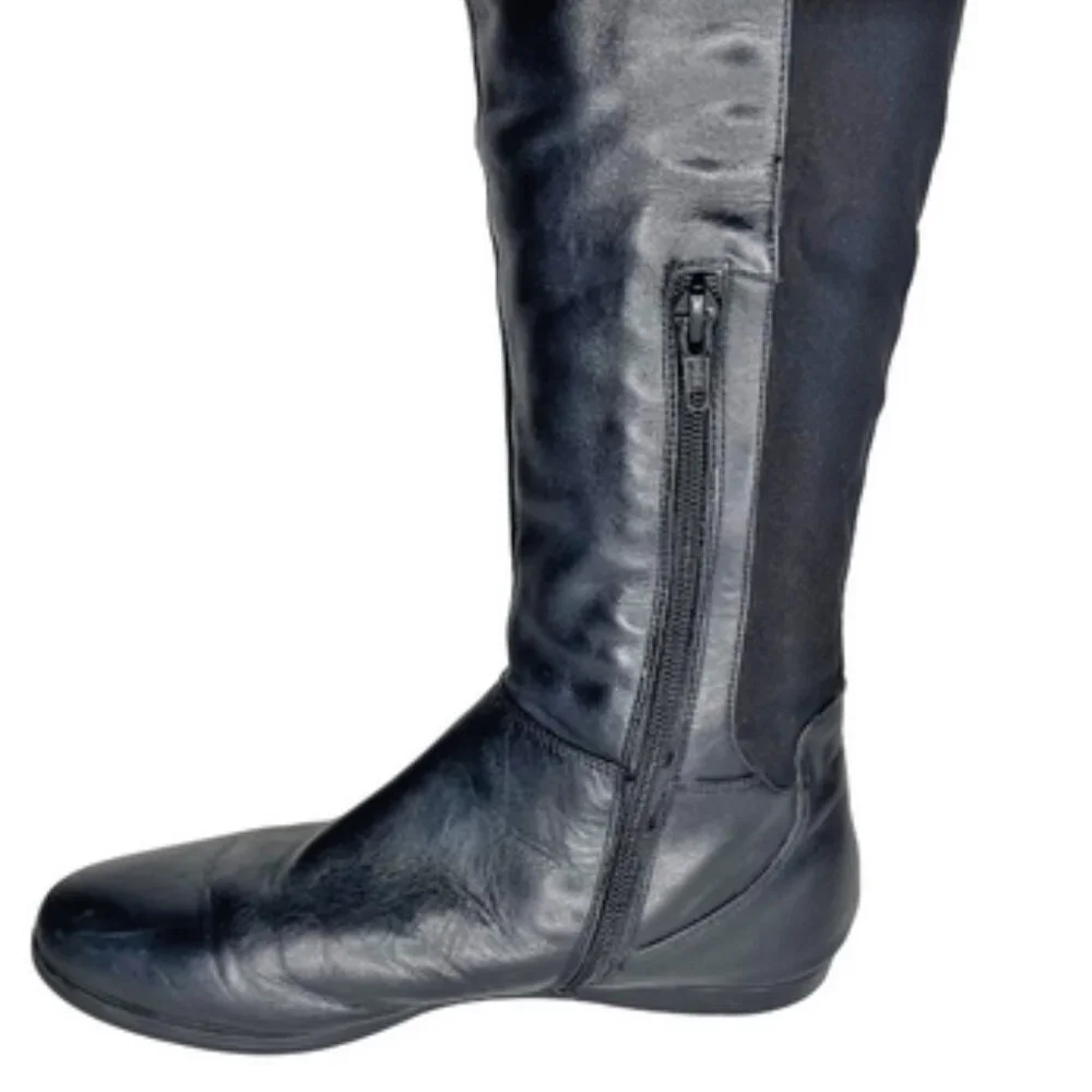 Nine West Cybercore Black Leather Flat Over The Knee Boots Size 7